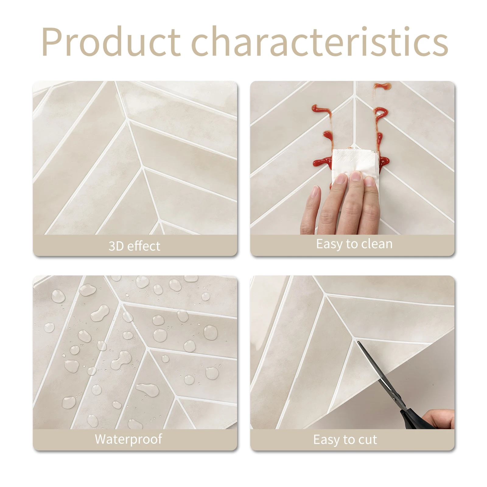 10 Sheets Marble Wall Stickers Self-Adhesive V-shape Tile Sticker Bathroom Waterproof Wallpaper for Kitchen Home Decoration