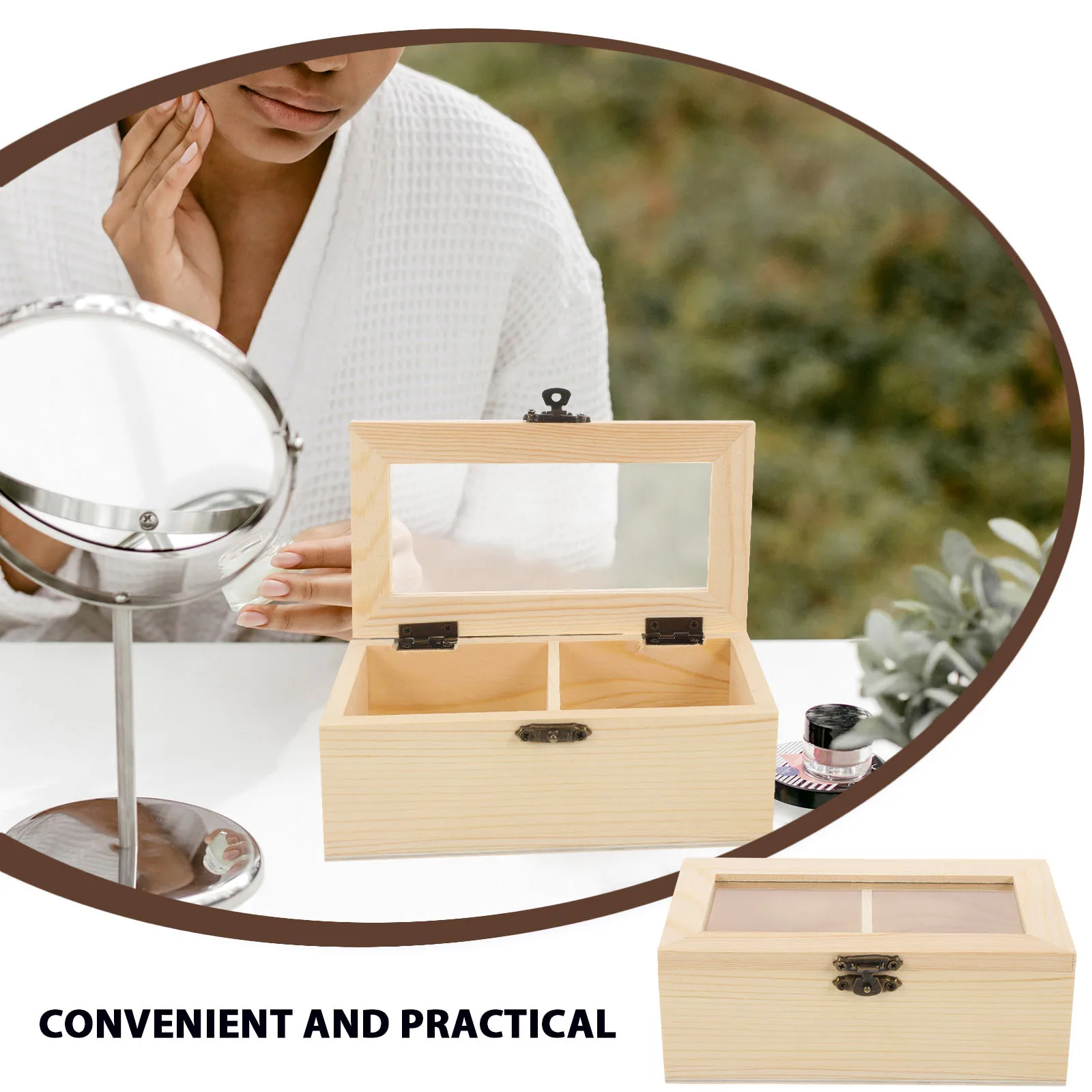 

Wooden Storage Box Tea Bag ganizer Coffee Bag Sugar Packet 2 Compartment Retro Kitchen Office Use Jewelry Storage Containers