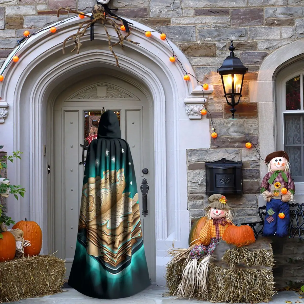 كتاب السحر طويل مقنعين عباءة الساحرة القرون الوسطى زي تأثيري كيب هالوين معطف الكبار للجنسين