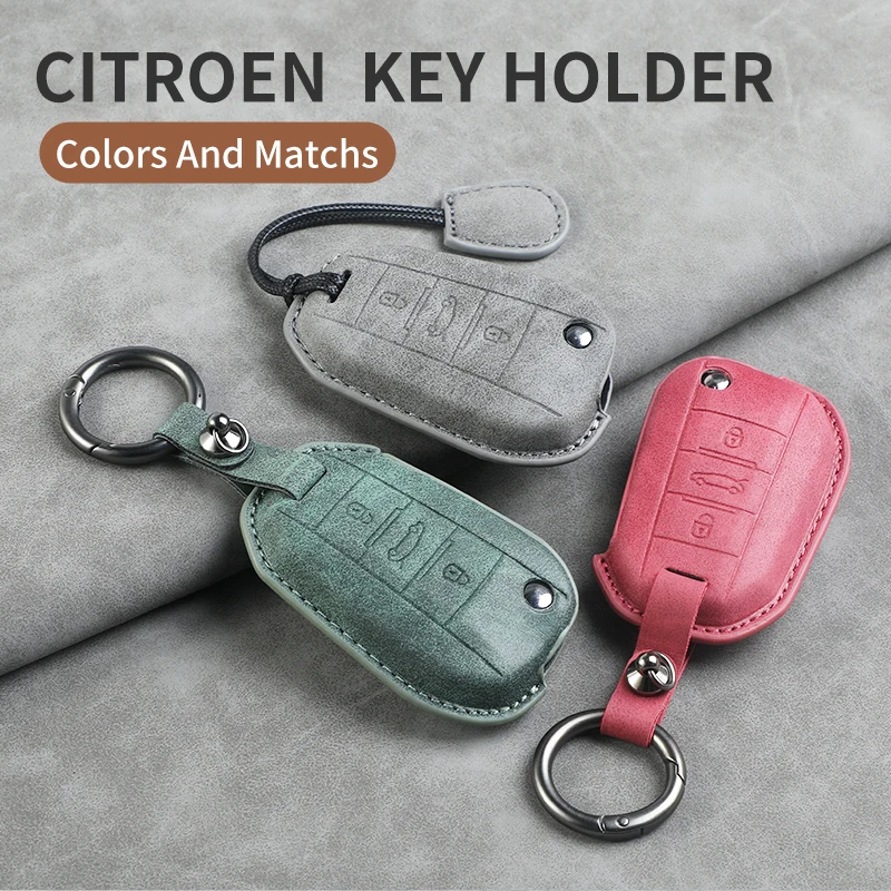 

3 Buttons Remote Car Key Shell For Citroen C-Elysee C4-Cactus C3 Leather Flip Car Key Case Shell Keychain