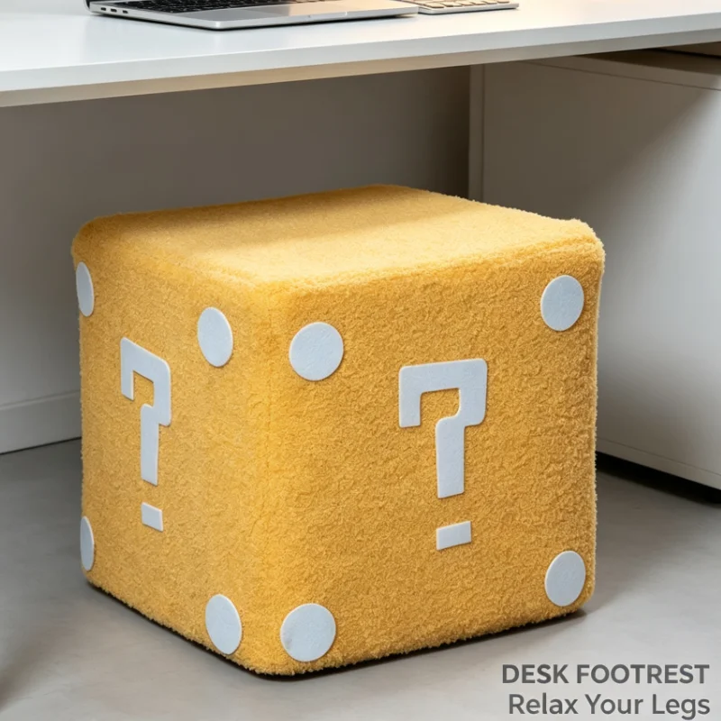 Cube Ottoman With Question Mark Design Yellow Plush Fabric For Living Room Bedroom Entryway Extra Seating And Footrest Solution