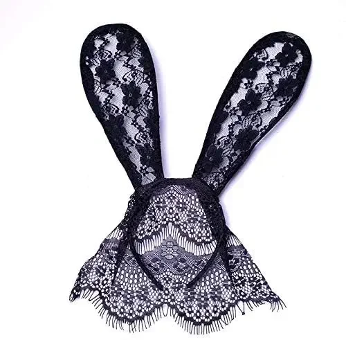 

Face veils for women, Black lace bunny ears, Black cat ears for women, Masquerade accessories for halloween party.