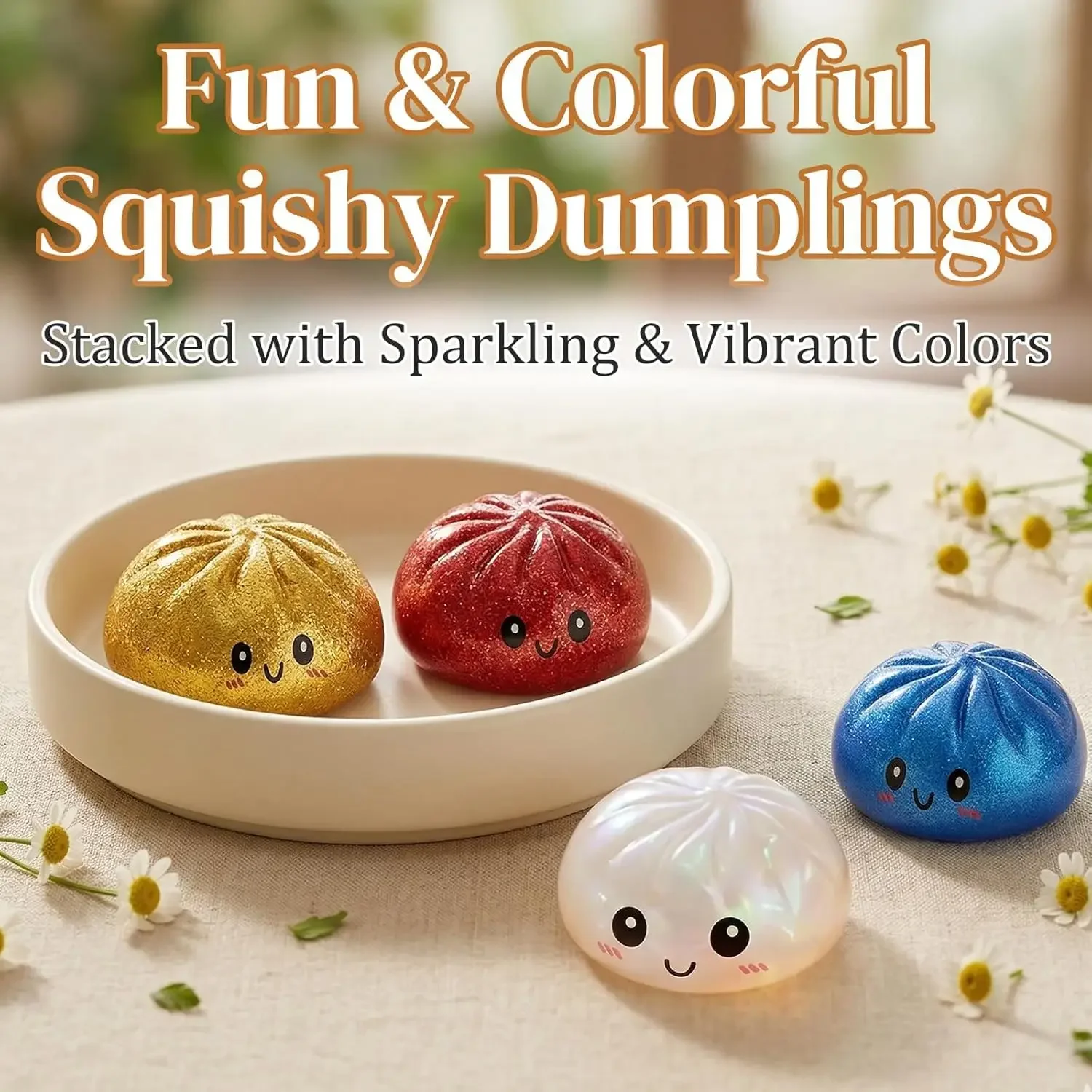 Caja de Squishies de Dumpling con Purpurina, Juguete Sensorial de Compresión para Alivio del Estrés, Masa Blanda de Descompresión para Adultos y Oficina