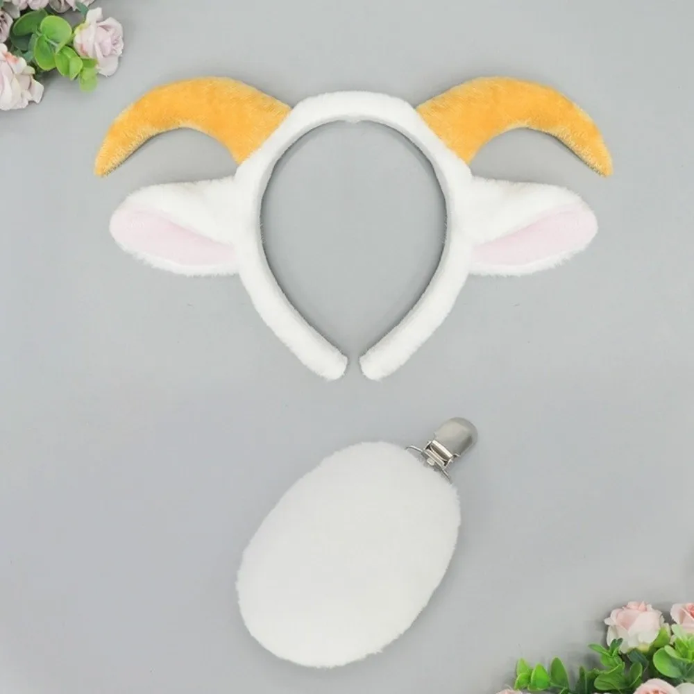 Furry Cute Sheep Horn Hair Band Soft Sweet Goat Ears Headband Plush Creative Lamb Cosplay Tail Lolita Accessories