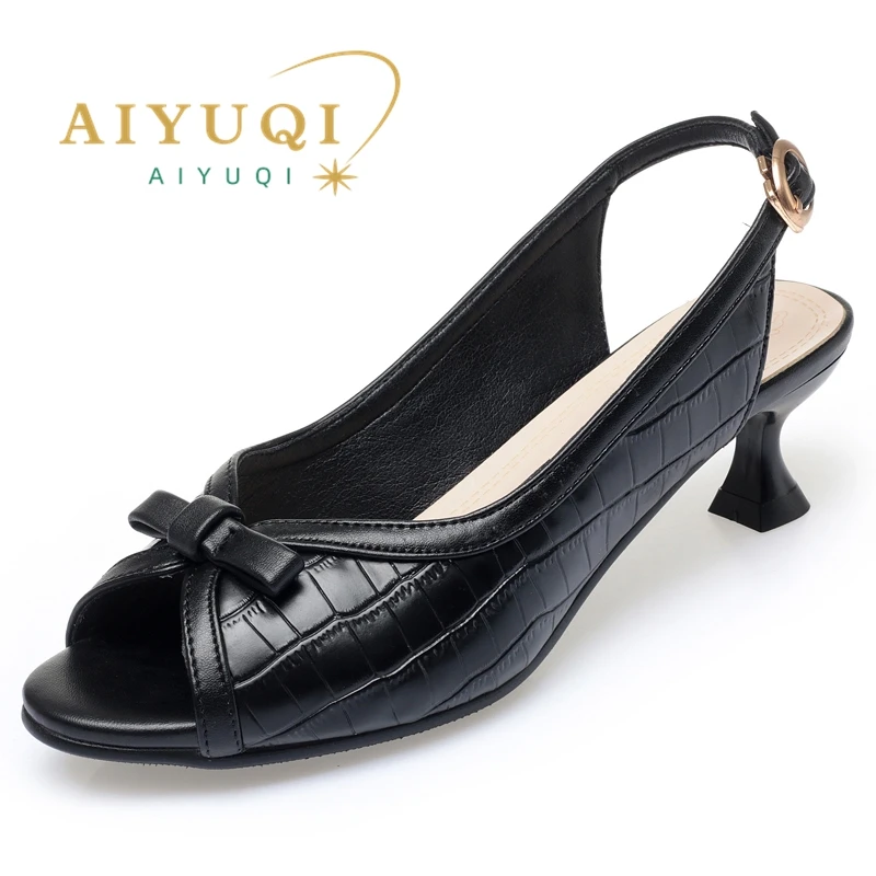 AIYUQI Genuine Leather Sandals Women 2024 New Fashion Women Summer Sandals Fish Mouth Sandals Women Large Size Women Sandals