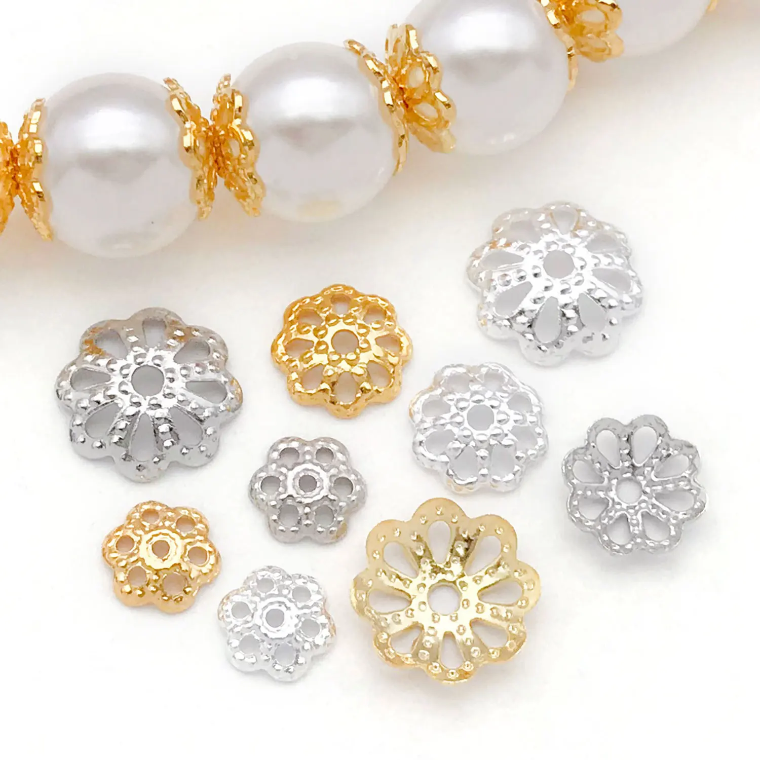 20pcs 18K Real Gold Plated Brass Hollow Flower Caps For Beads, Bead End Caps For DIY Bracelet Necklace Jewelry Making Accessory