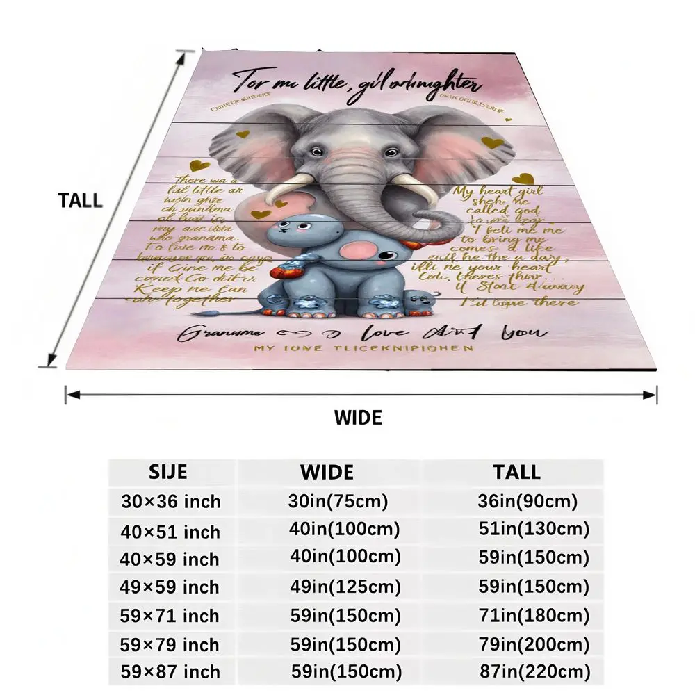 بطانية عمل فني على شكل فيل لطيف إلى حفيدة صغيرة - قصيدة ورسائل مكتوبة بخط اليد على شكل قلب، وردي فاتح من الخشب المطلي
