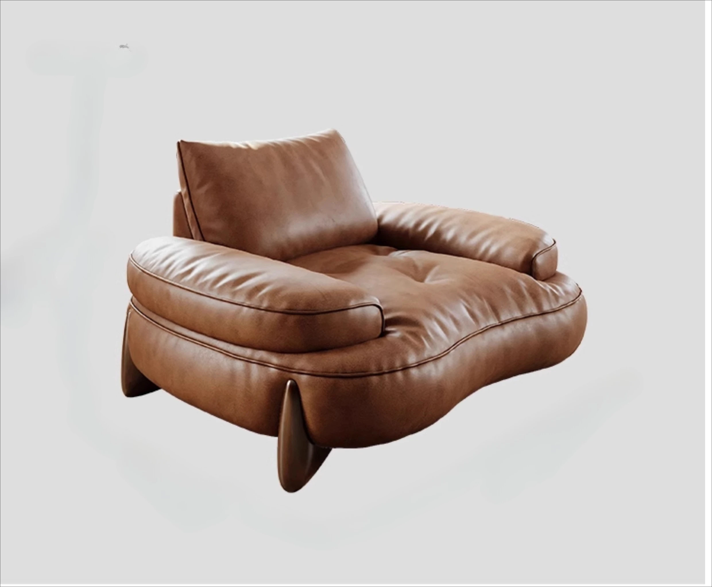 

leather caramel brown, creamy retro leather sofa, small apartment in the family living room, light luxury curved sofa