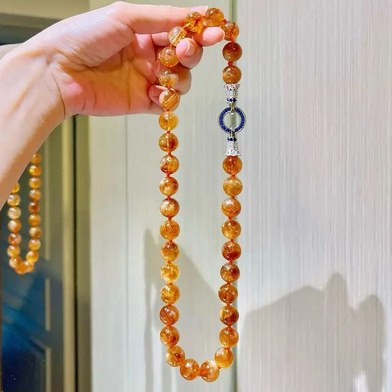 High-quality 12mm large-grain natural caramel honey calcium milk yellow crystal necklace a clavicle chain
