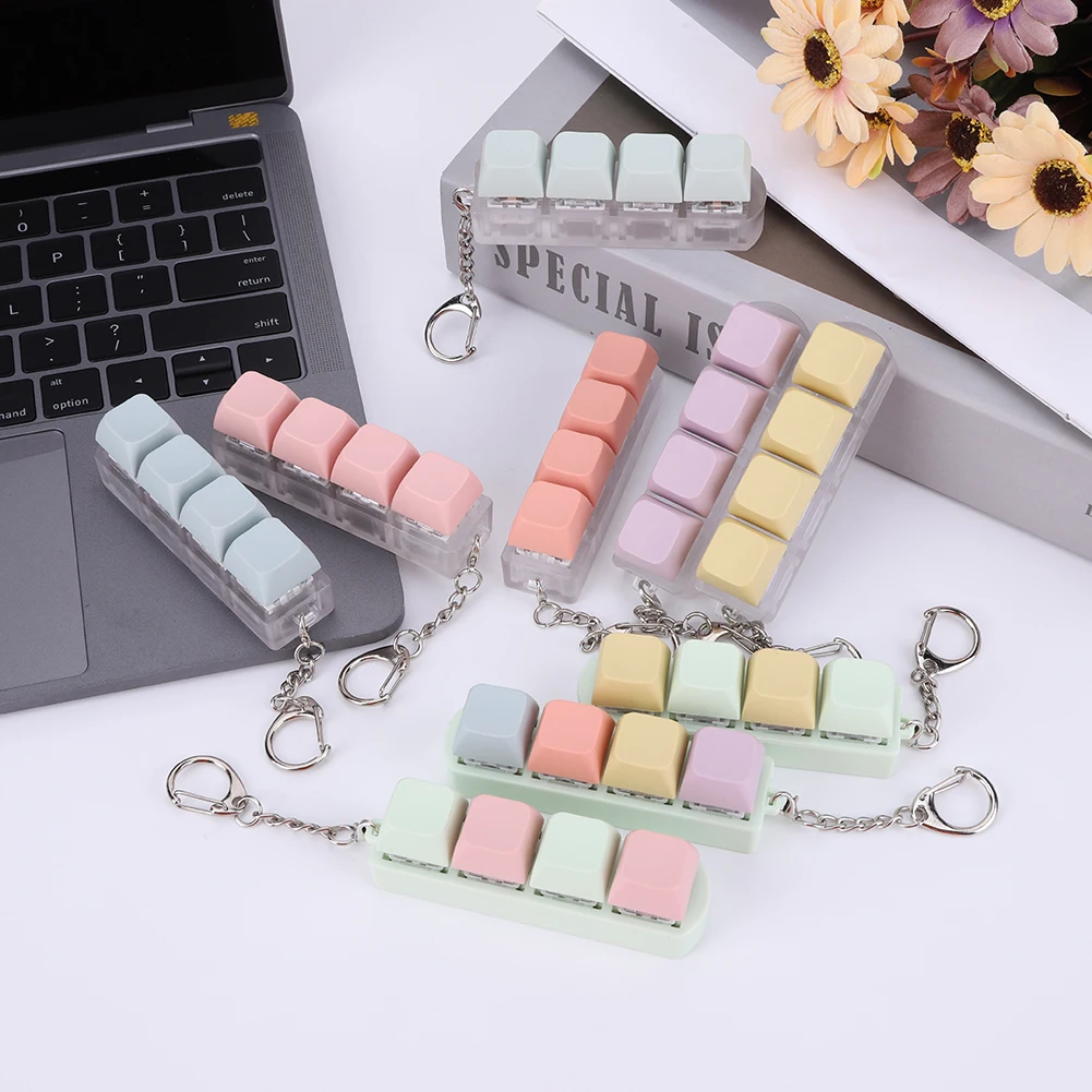 Keyboard Key Toy DIY Button Keycap Fidget Keychain Decompression Toys Mechanical Key Toy for Adult Gifts to Relief Pass Time