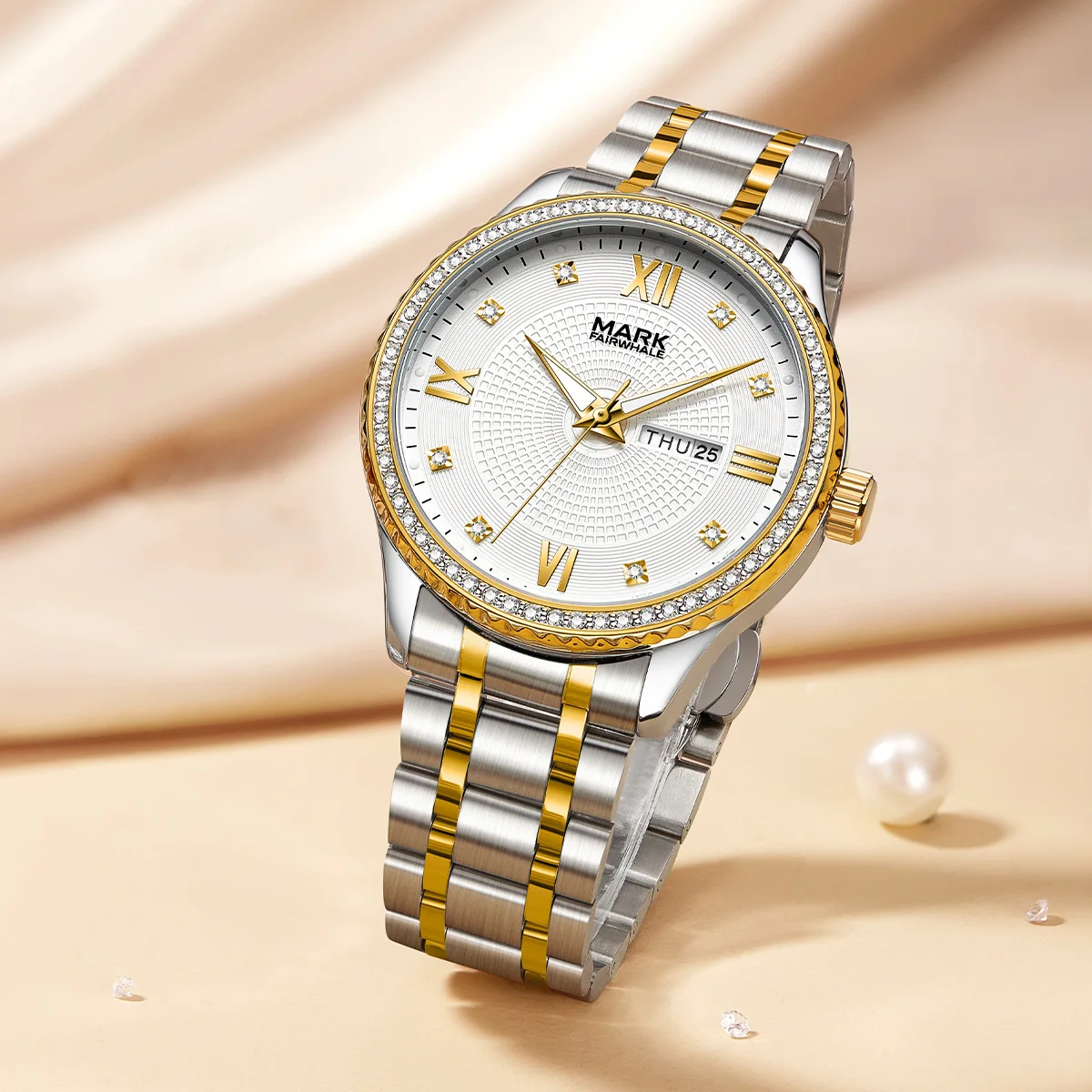 مارك Fairwhale 5850 ساعة كوارتز رجالية فاخرة مقاوم للماء زوجين طبعة مزدوجة التقويم الماس مجموعة تصميم زوجين ساعة Reloj