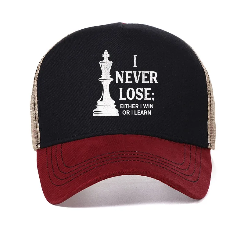 Classic chess design hat I never lose I can either win or I can learn the Baseball Cap man chess Hip hop hat Unisex hats
