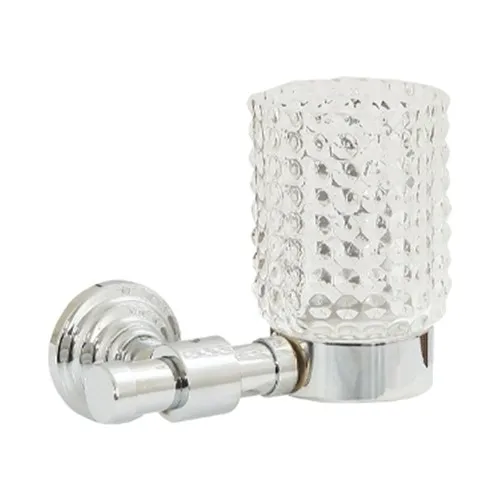 Quatro Chrome Mount Brass-Diamond Shaped Glass Tooth Brush Holder 3406