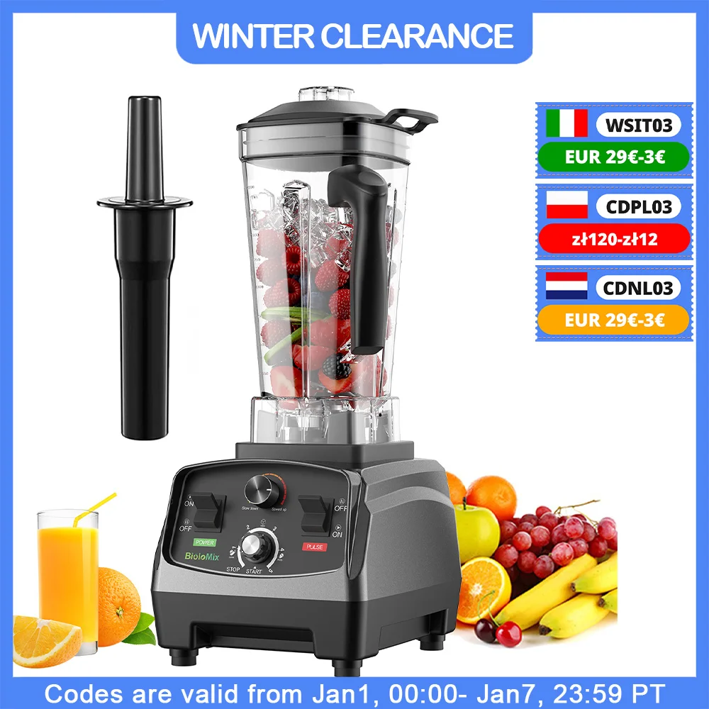 BioloMix 3HP 2200W mixer with commercial grade timer fruit mixer food processor ice smoothies 2L jar