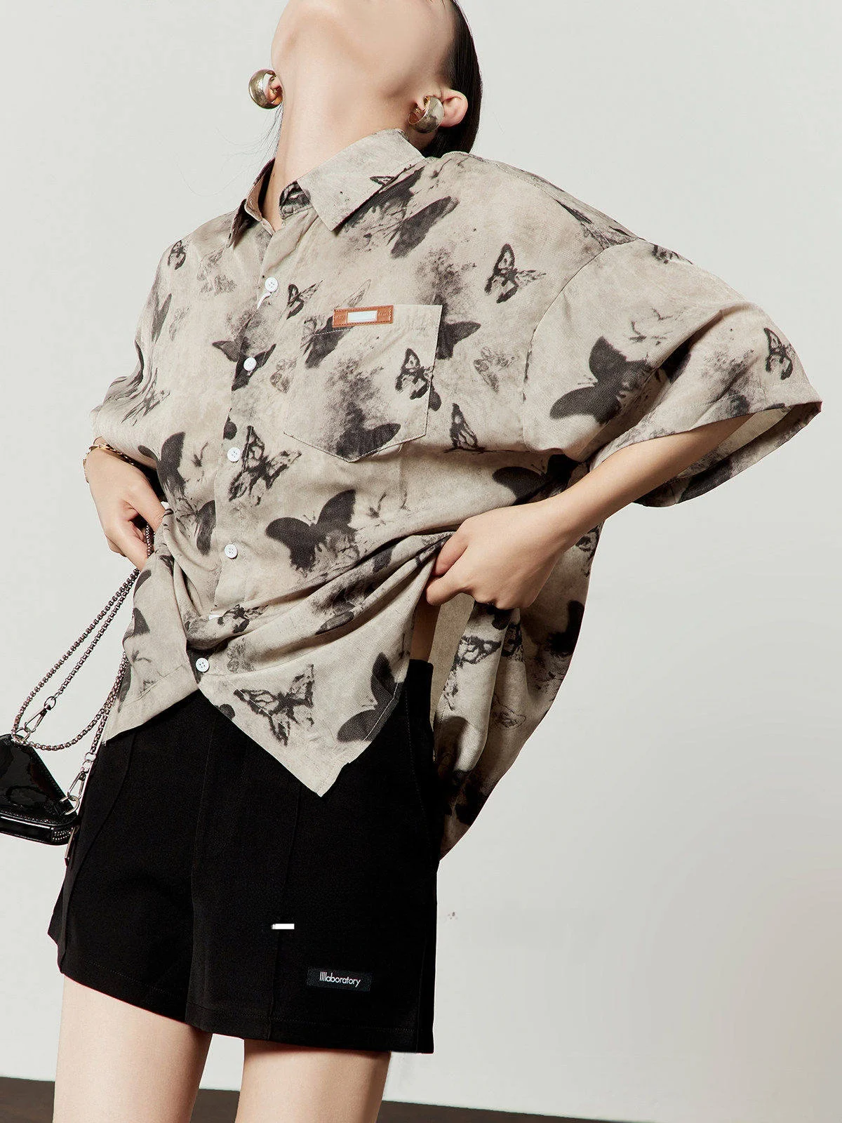 

ay Loose ort Sve irt for Women Print Design Commute Sle Casual Fem Premium Faion Chinese Brand