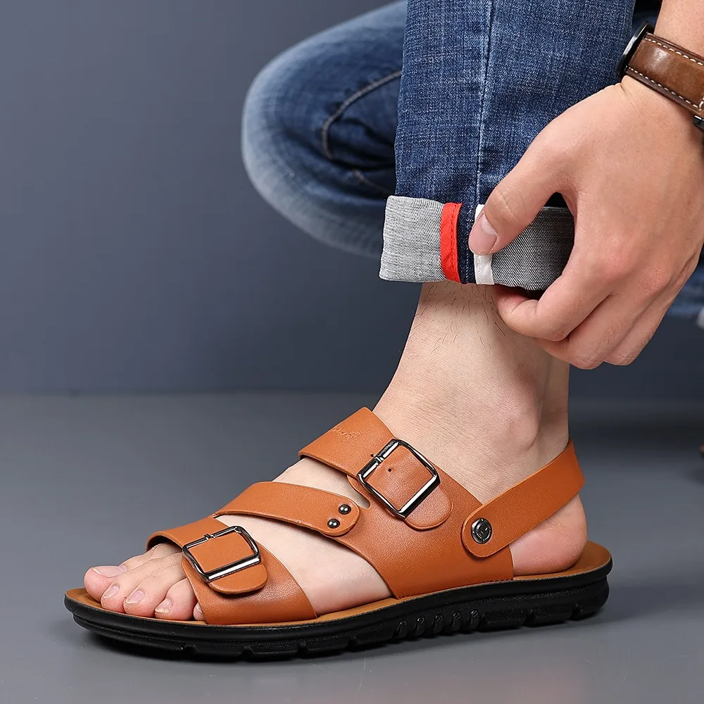 

summer sandals man leather designer shoes beach sandals mens slides sandalias hombre herren sandale sommer