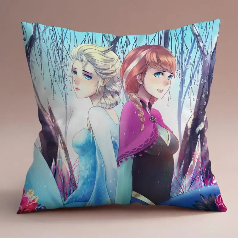 Disney Frozen Princess Cushion Cover Anime Action Figure Elsa Anna Princess Short Plush Home Decorative Sofa Pillow Case 45x45cm