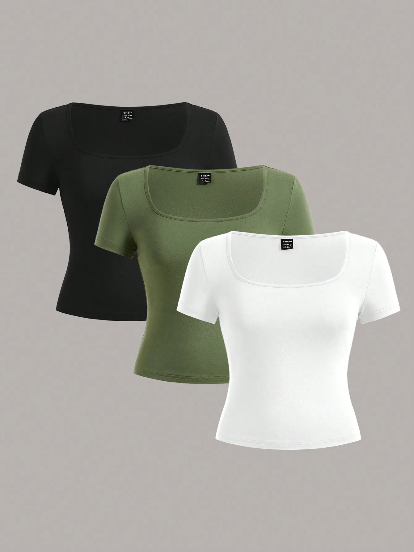 

3-Pack Women's Short Sleeve Square Neck Crop Tops - Casual Slim Fit for Summer Outfits