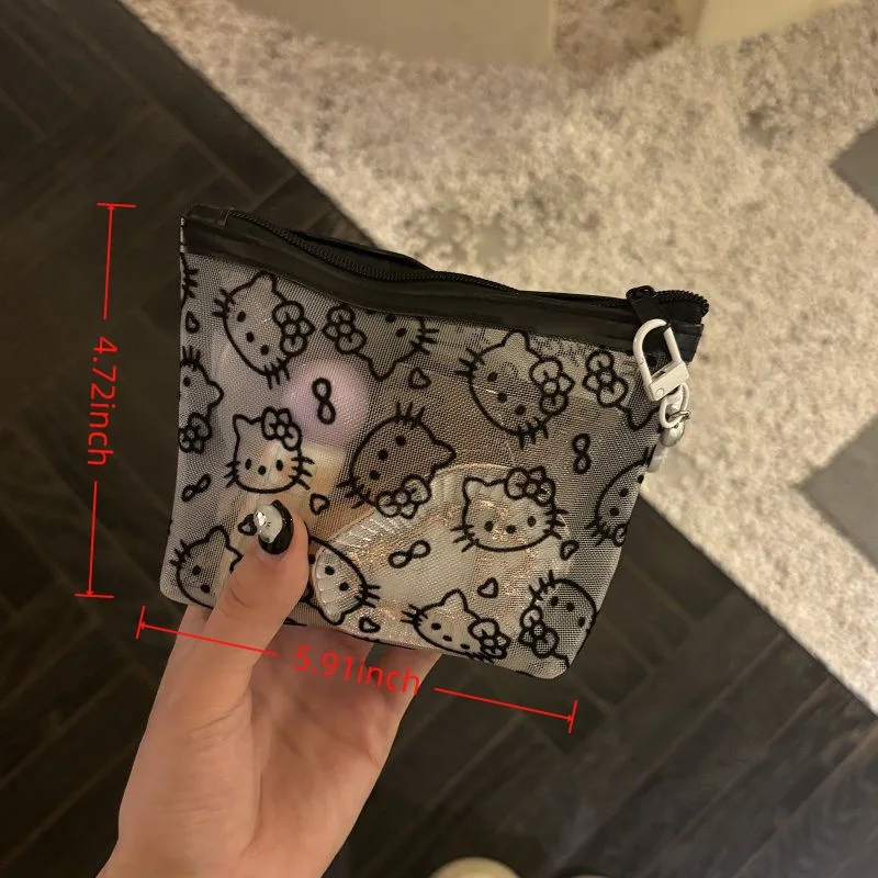 새로운 귀여운 산리오 헬로 키티 메쉬 소재 원통형 필통 소녀 메이크업 브러쉬 보관 핸드백 어린이 동전 지갑 선물