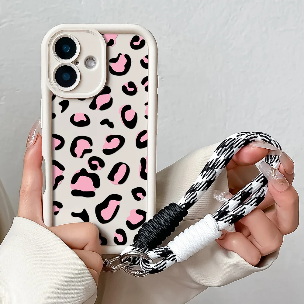 حافظة لهاتف آيفون 16 15 14 13 12 11 Pro MAX XS Max XR 7 8 Plus غطاء ناعم من البولي يوريثان الحراري بطباعة الفهد الوردي #2