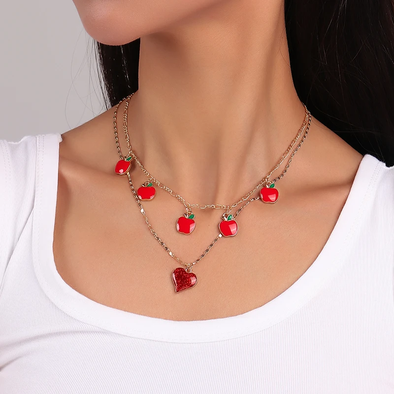 Aihua Boho Gold Farbe Rotes Herz Kirsche Halskette Romantische Süße Einfache Schlüsselbein Halsketten für Frauen Kragen Mode Schmuck Geschenke – Detail 13