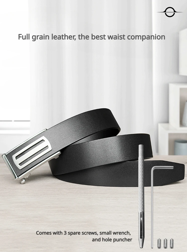 3.5cm/1.38\'\' Titanium Leather Belt for Men Top Grain Leather Automatic Buckle Inner-Wear Design Men\'s Business Casual Belts