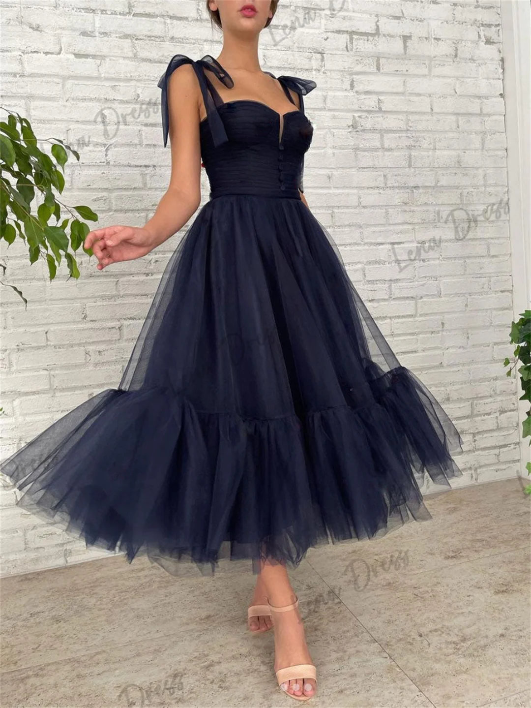 

Lena-2024 Simple dark blue sheer dance dress, blue sheer formal evening dress