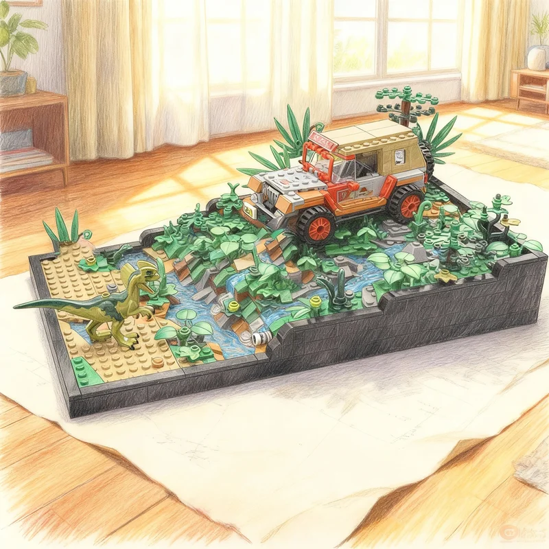 

825pcs MOC Dilophosaurus Ambush Diorama Jurassic World Advanced DIY Christmas Gift Assemble Building Set Designed For Adults