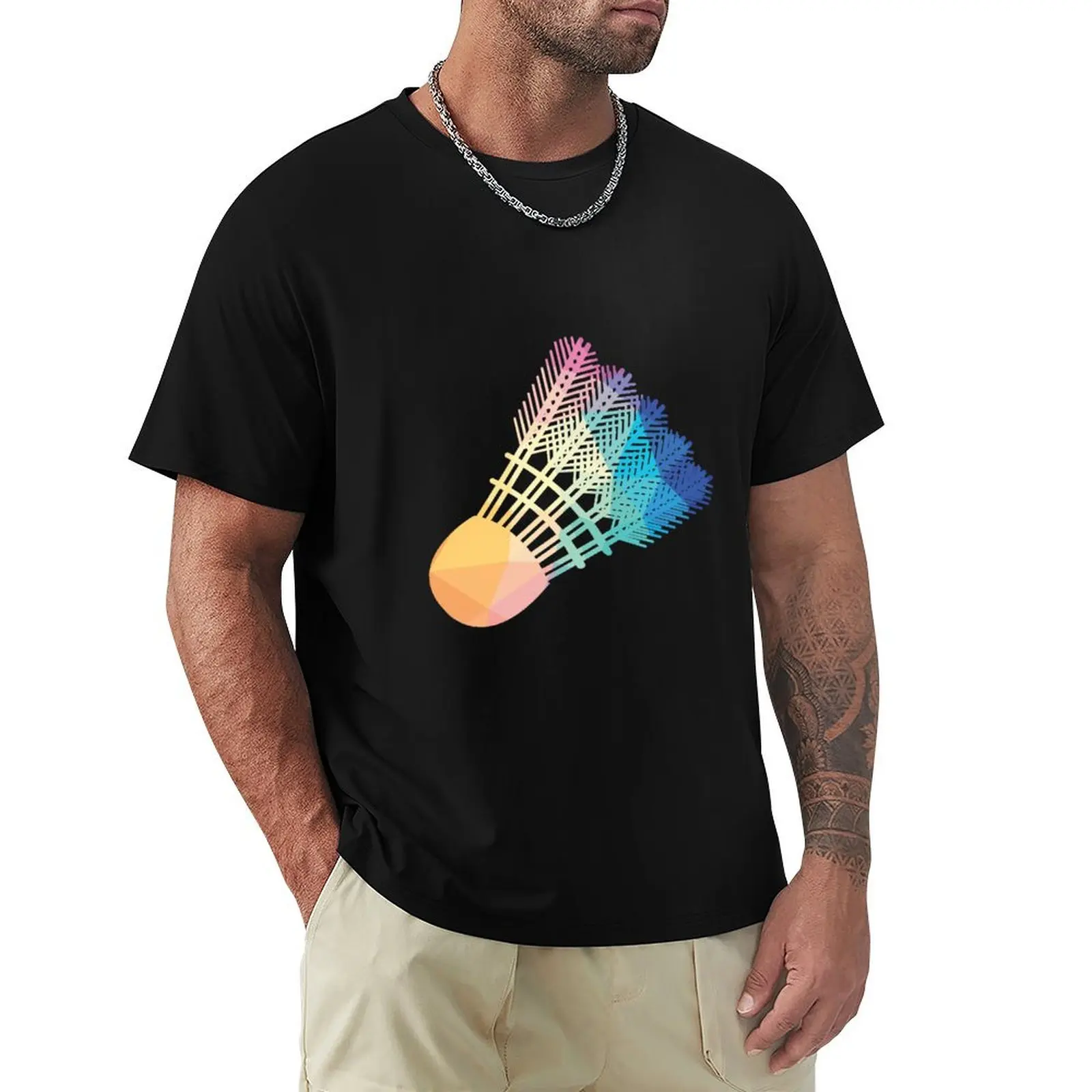 Geometric Badminton Shape Low Poly Badminton Gift T-Shirt All Match Print Short Sleeve Top