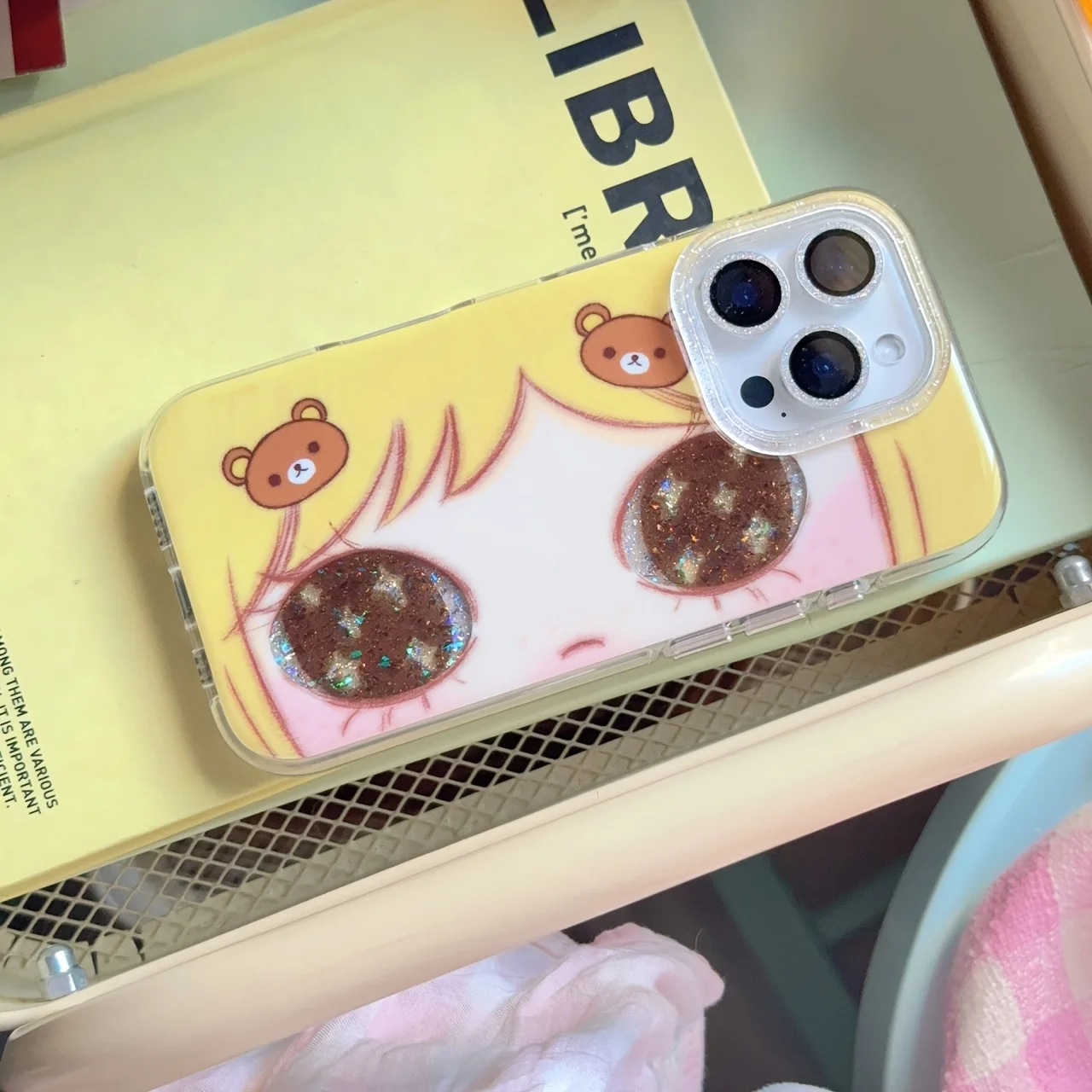 Casing Ponsel Gadis Mata Besar Berkilau untuk Samsung Galaxy S25 S24 S23 S22 S21 FE Ultra Plus 4G 5G Tekstur Bulu Penutup Belakang