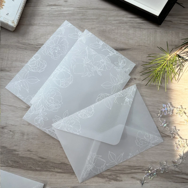 5pcs/lot Printing Translucent Sulfuric Acid Paper Envelope Sets Creative Designs Lace Wedding Invitation Envelopes 11cmX16cm