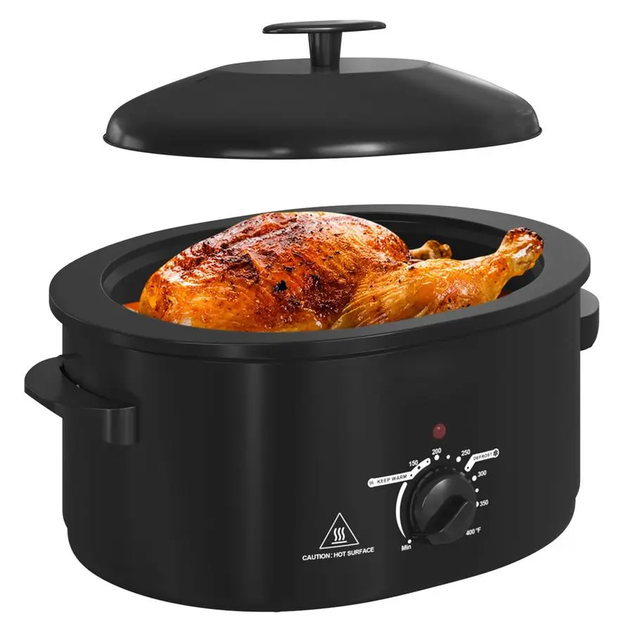 

QT Electric Roaster Oven with SelfBasting Lid, Turkey Roaster Oven with Defrost Warm Function, Removable Pan and Rack, Black