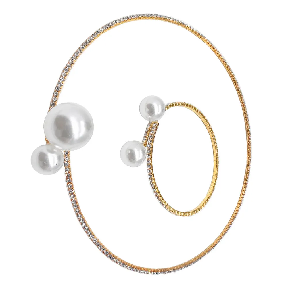 2Pcs Women Necklace Bracelet Set Pearl Jewelry Elegant Claw Chain Design Premium Gift for Bride Friends Wedding Birthday