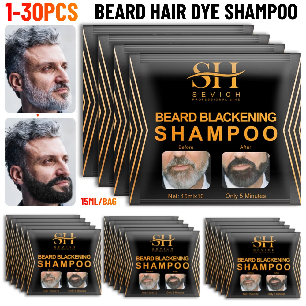 1-30PCS Natural Beard Hair Dye Shampoo Instant Blackening Color Tint Cream Coloring Hair Moustache Shampoo For Men 5 Minute Dye