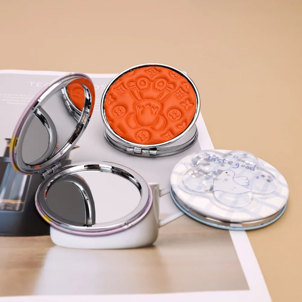 [Buy 1 get 1 free] Folding double-sided mirror handheld makeup mirror portable cute mini small mirror student dormitory makeup small round mirror