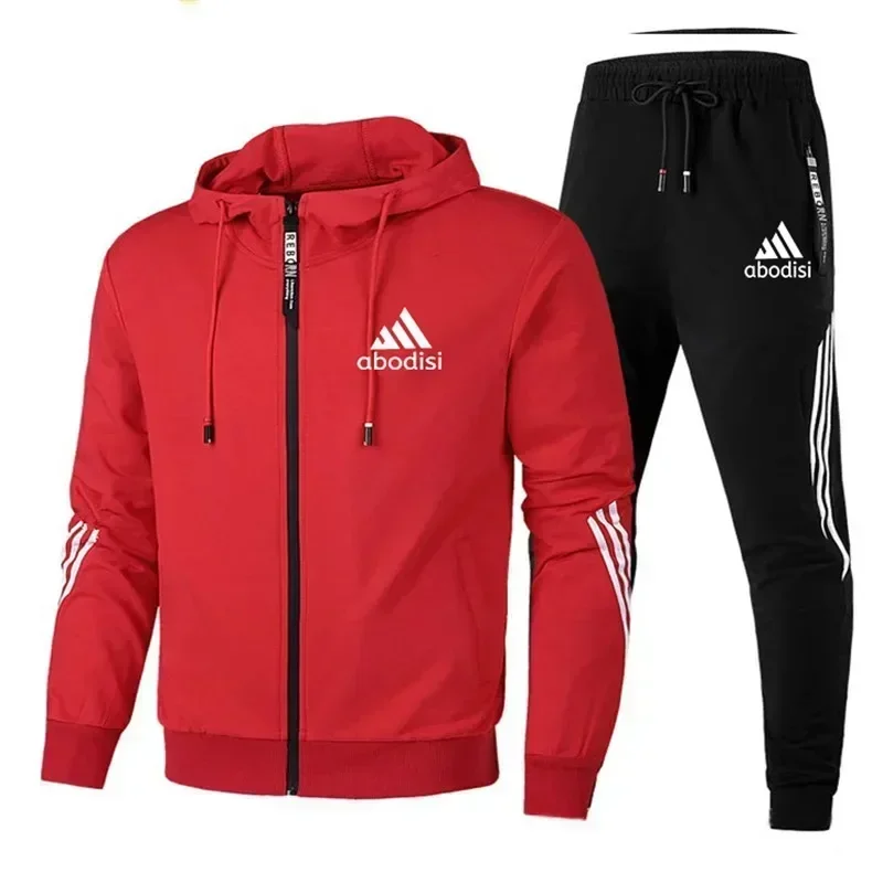 2024 Purchase new fashion sports men\'s zipper hoodie and casual sweatpants two-piece sweatshirt men\'s outdoor travel suit set