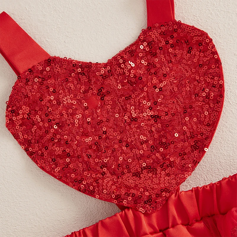 Abito pagliaccetto per bambina Casual San Valentino Cuore con paillettes Tuta senza maniche e fascia per capelli Set Abiti di moda