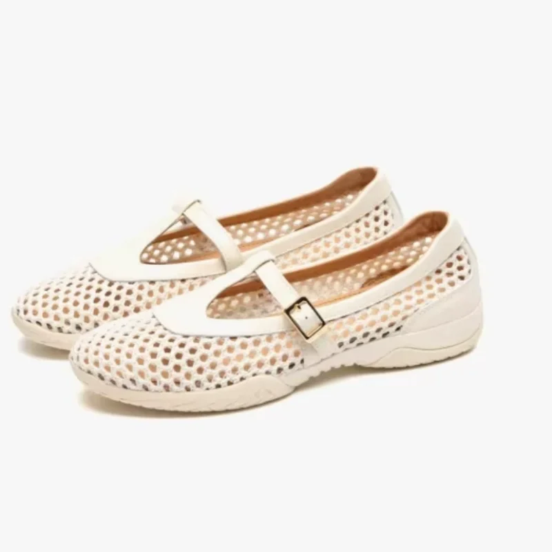 

Belts Buckle Shoes for Womens Round Toes Flat Heels Sewing Lines Female Ballets Front Strap Zapatos Mujer Shallow Chassure Femme