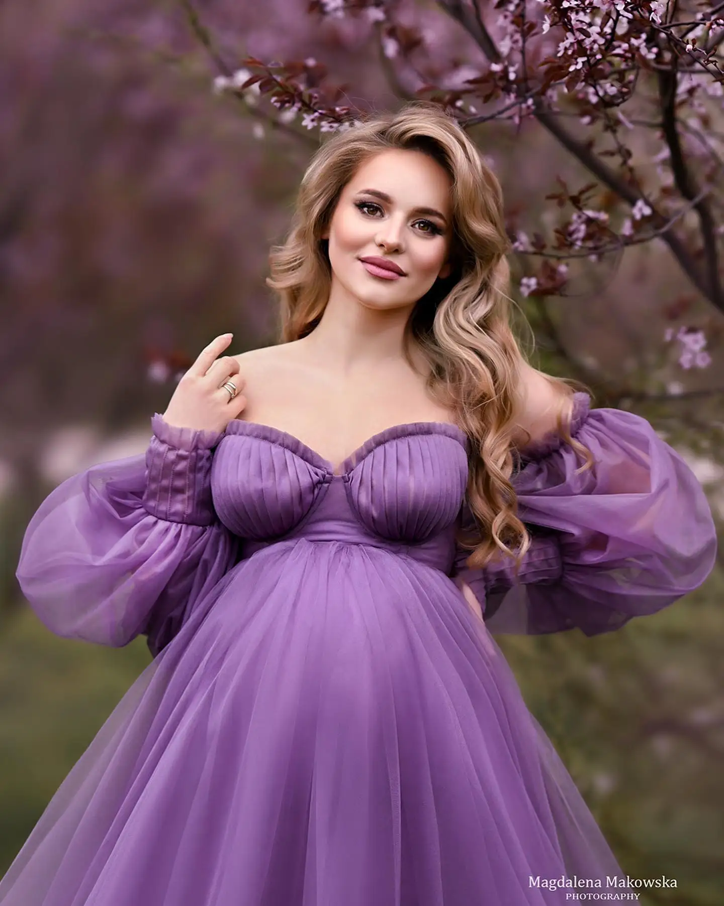 Purple Long Sleeve Maternity Dress Women Robes for Photoshoot Pregnancy Dressing Bridal Babyshower Gowns