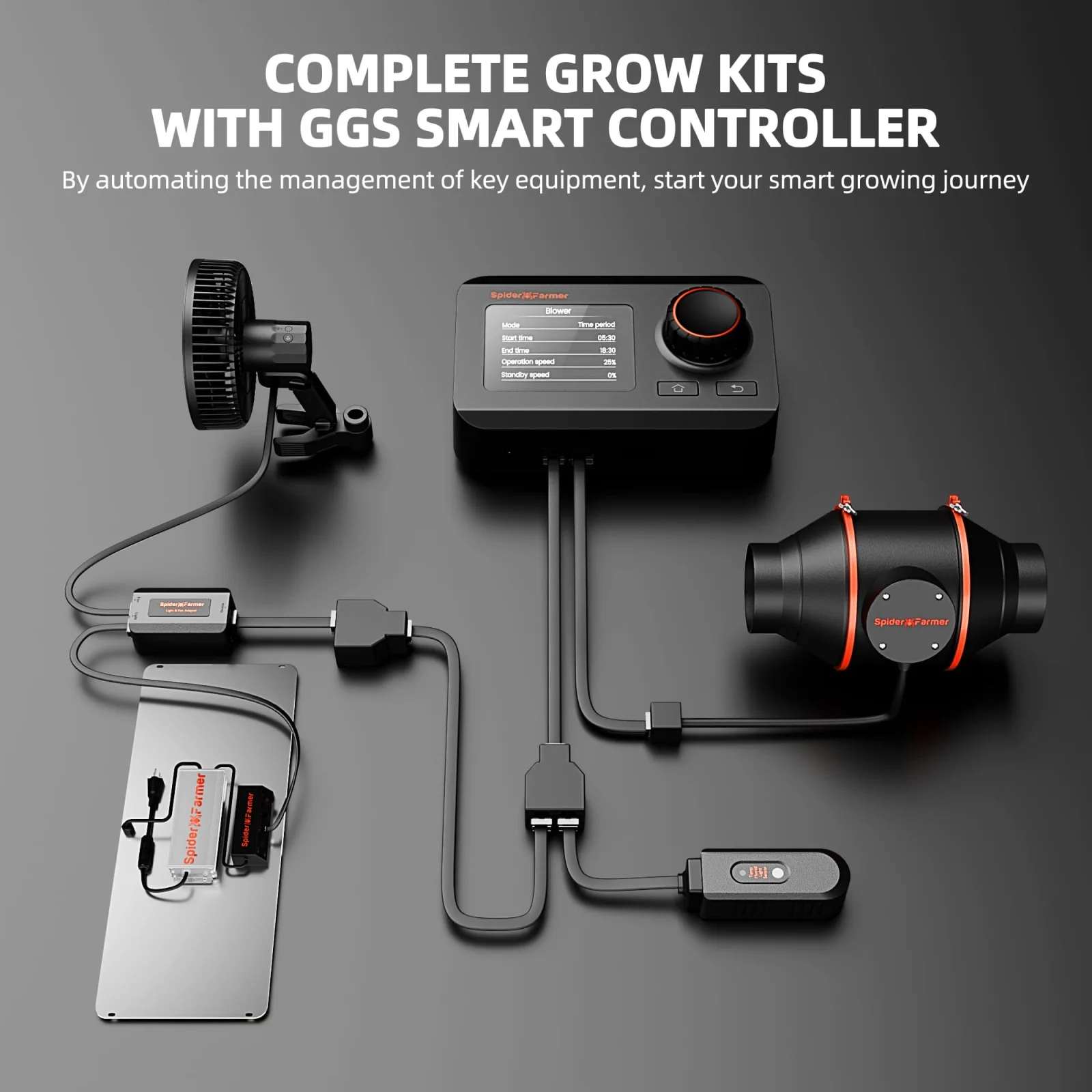 Spider Farmer 1.2x0.6x1.8m Smart Grow Tent Kit with GGS+SF2000 301H EVO LED Grow Light+6” Clip Fan+4” Inline Fan Kits