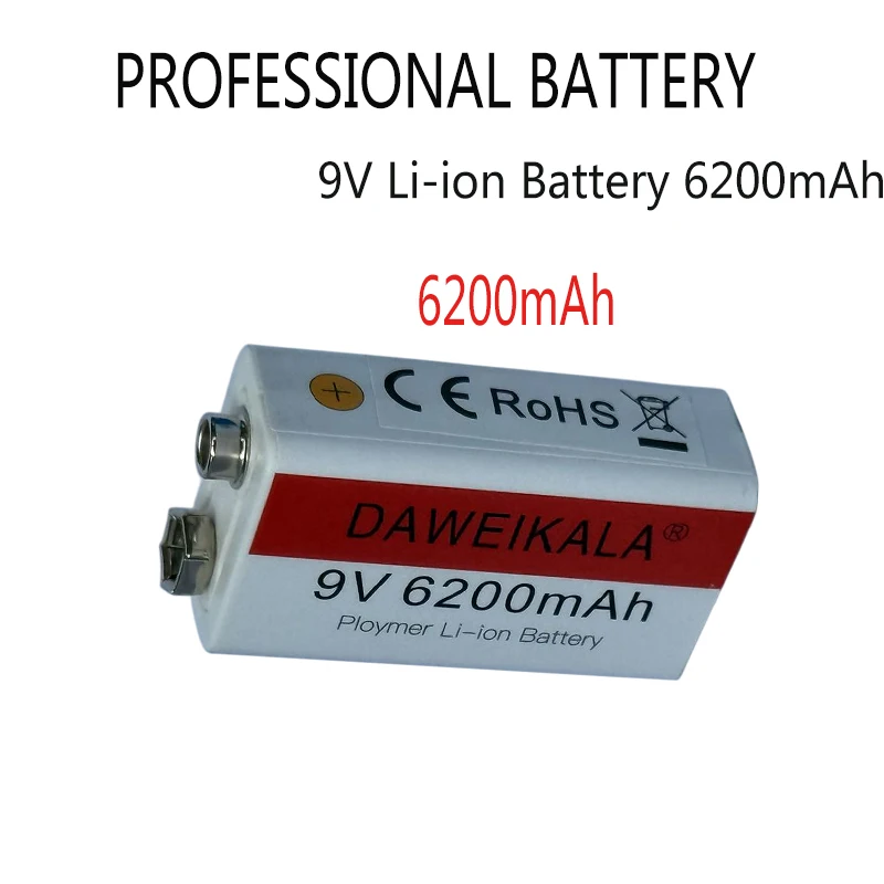

9V battery 6200mAh li-ion Rechargeable battery Type-C Battery for Multimeter Microphone Toy Remote Control Fast charging