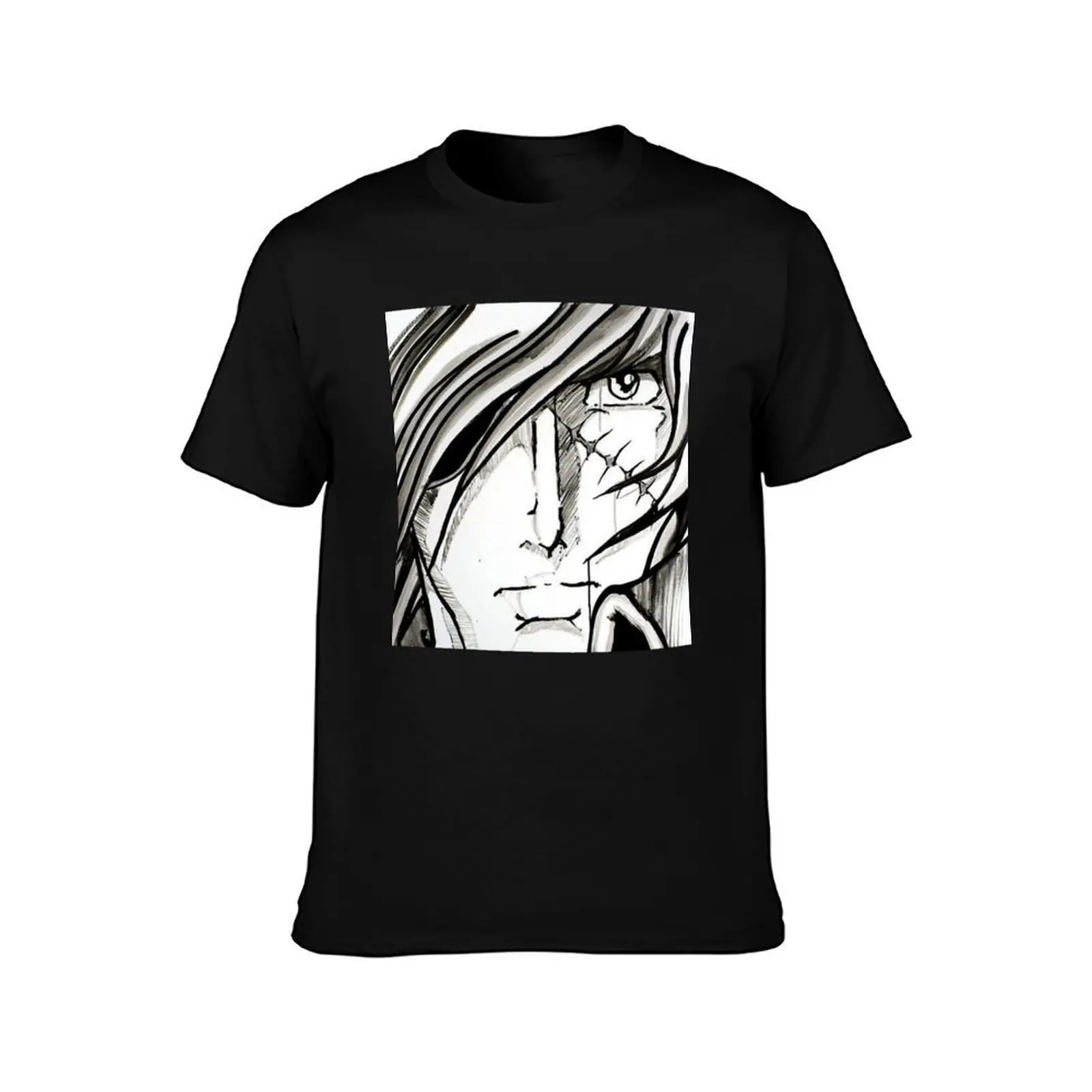 Albator pirate space black and white portrait scar T-Shirt Anti-Wrinkle Short Sleeve T-Shirt