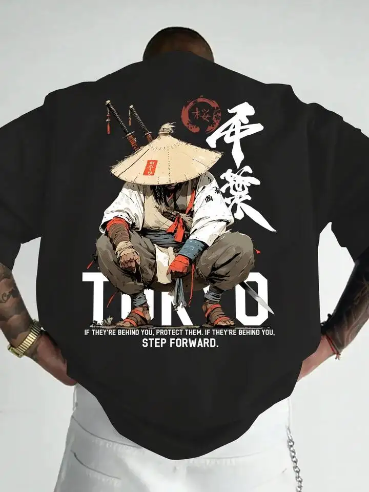 Anime Samurai Tokyo Warrior Men Woment T-Shirt Summer Autumn Daily Outdoor Loose Street Short Sleeve 100% Cotton Trendy Y2K