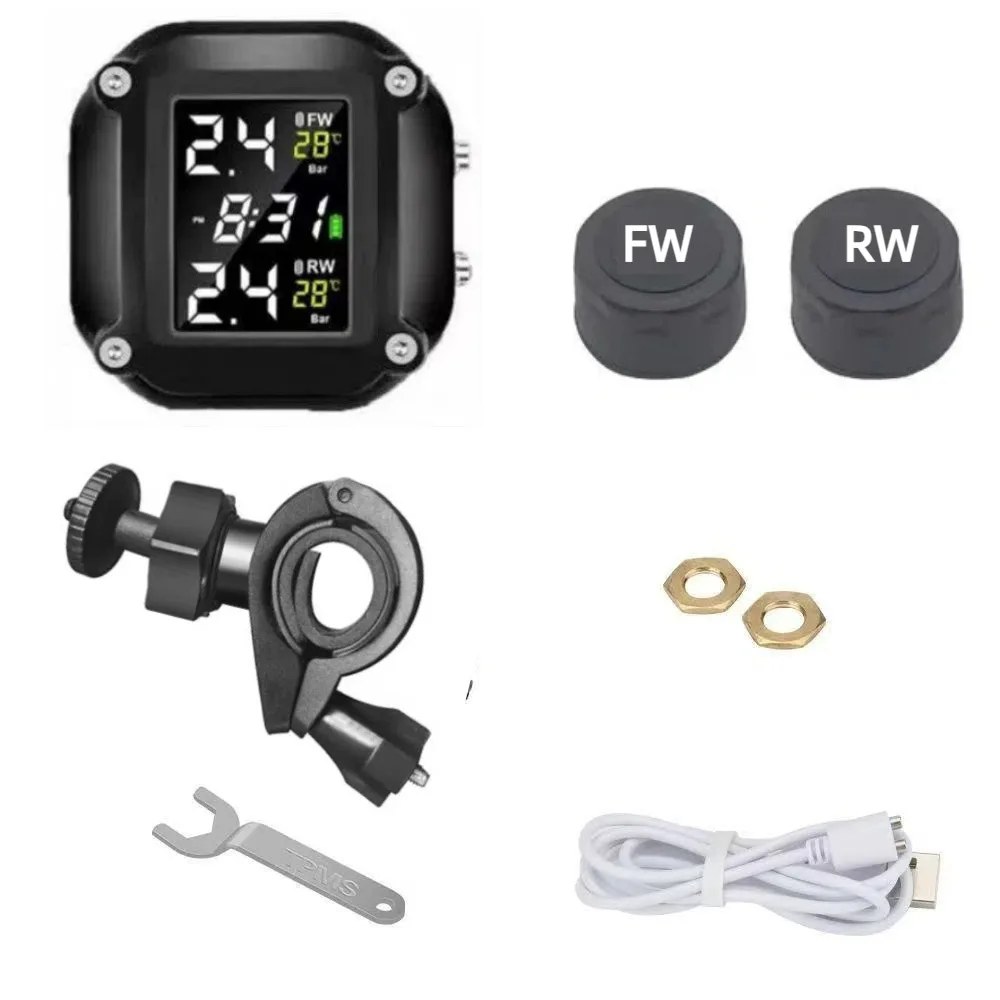 Universal Motorcycle Tire Pressure Monitoring System Digital Display Wireless High Precision Sensor Alarm Tool