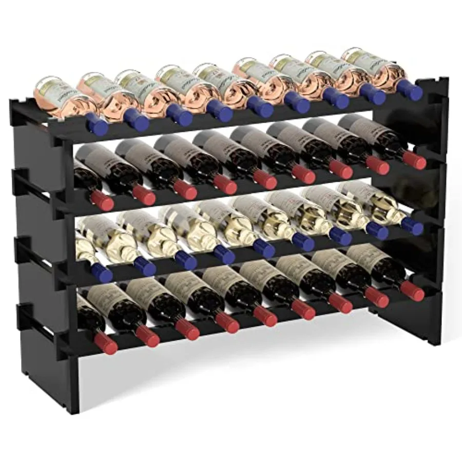 

Wine Rack Freestanding Floor - 36 Bottle Wooden Stackable Wine Storage Holder for Cabinet Bar Pantry and Cellar 33.5 inch Wide