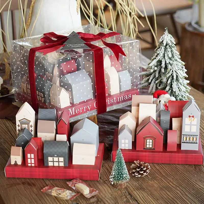 

25 Days House Shaped Empty Boxes Christmas Countdown Calendar Cookie Candy Gifts Packaging Box Christmas Home Party Supplies