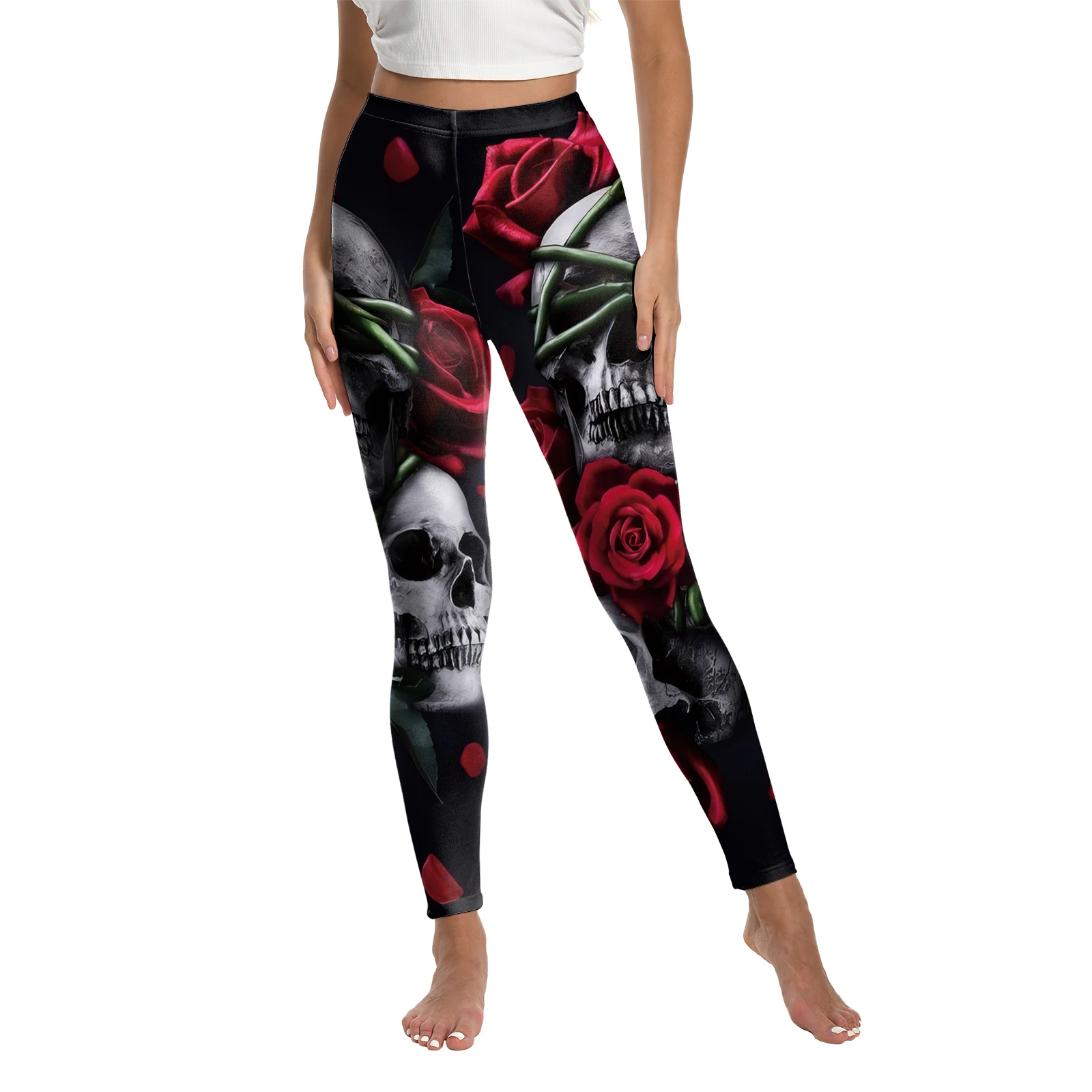 Halloween Dress Up Women's Yoga Pants Funny 3D Bats Skull Print Leggings Woman Fashion Crotchless Gym Legging Casual Pantalones