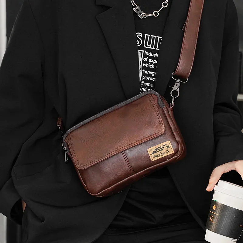 Vintage Soft Leather Men Shoulder Messenger Casual Small Man Crossbody Fashion Male Travel Square Sling Bag