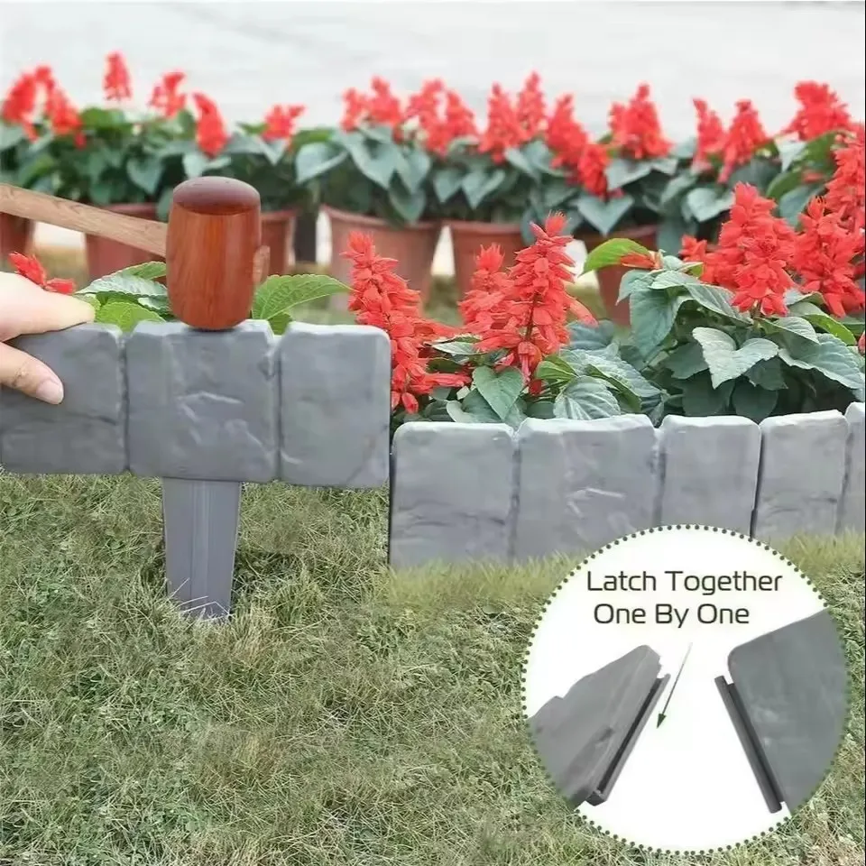 5-10 Pcs Imitation Stone Garden Fence Plant Support Stakes Outdoor Landscape Edging Decorative Border Garden Plant Accessories