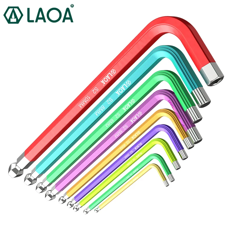 LAOA 1pc S2 Alloy Steel Rainbow Magnetic Extra Long Ball End Hex Allen Wrench 2/2.5/3/4/5/6/8/10mm